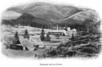 Oblíbený pohled na Čeladenské hutě pod Smrkem kolem r. 1910 ( © Muzeum Fojtství v Kopřivnici)