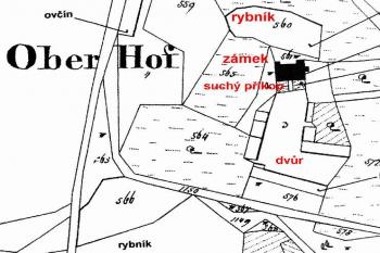 Zámek a okolí zachycené na mapě stabilního katastru ze 30. let 19. století (© Šlechtická sídla na Novojičínsku (J. TIchánek a kol., 2003))