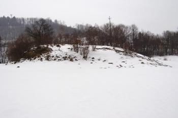 Pohled na pahorek tvrziště od jihu. ( © Jan P. Štěpánek 03/2006)