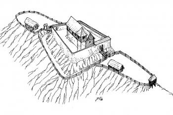 Axonometrický pohled, jak asi mohl hrádek vypadat (© Jan P. Štěpánek 09/2006)