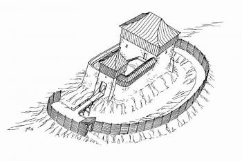 Možná axonometrická rekonstrukce tvrze dle (© Jan P. Štěpánek 07/2006)