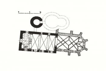 půdorys kostela ( © B. Samek: Umělecké památky Moravy a Slezska, část 2. [J/N], Academia, Praha 1999)