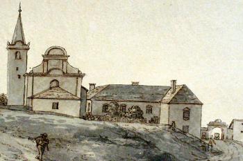 kostel a fara v Příměticích - působiště Prokopa Diviše ( © Giovanni Maria Monsorno (1768-1836))