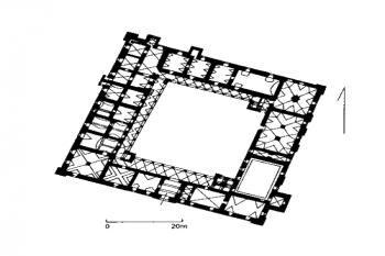půdorys přízemí - stav v 16. století ( © T. Charzanowski, M. Kornecki (in Leksykon zamkow w Polsce, Arkady, Warszawa, 2003))