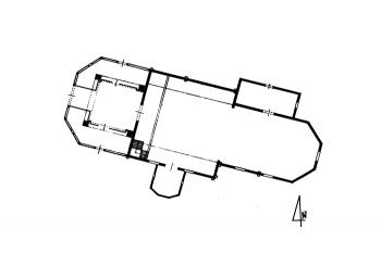 půdorys kostela (© Czuba Mariusz: Karta ewidencyjna zabytków architektury i budownictwa, Ośrodek dokumentacji zabytków w Warszawie, 1995)