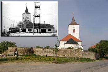 Pohled od východu a srovnání s dobovou fotografií. Hasičská zbrojnice zde již nestojí. ( © Roman Řezáč 05/2006)