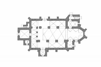 půdorys kostela (© Hlobil, Ivo, ed. et al.: Uprostřed Koruny české: gotické a reně renesanční umění východních Čech 1250-1550. II/1, Katalog. Hradecko, Kladsko: Artefactum, Ústav dějin umění AV ČR, v.v.i.,  Praha2020.)