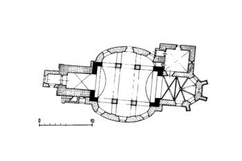 půdorys kostela ( © B. Samek: Umělecké památky Moravy a Slezska, část 2. [J/N], Academia, Praha 1999)