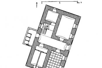 půdorys přízemí zámku ( © J. Úlovec: tvrz a zámek v Kostrčanech (in Historický sborník Karlovarska VI, Státní okresní archiv Karlovy Vary, Karlovy Vary 1998))