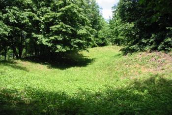zachovalý okružní příkop na západě (© D Dohňanský, 06/2015)