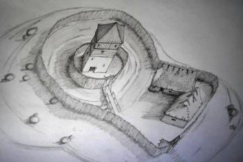 hypotetická rekonstrukce sídla ve 14. století ( © Ondřej Štěpánek 10/2006)
