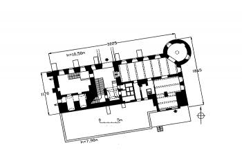 půdorys přízemí (© Sawiński, Jacek: Karta ewidencyjna zabytków architektury i budownictwa, Ośrodek dokumentacji zabytków w Warszawie, 2001)