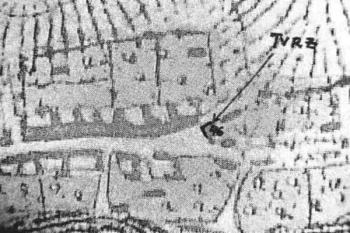 situace Dobrčic a dnešního č.p. 46 (tvrze ?) na listu III. vojenského mapování z let 1876-1878 ( © Ondřej Štěpánek 07/2006)