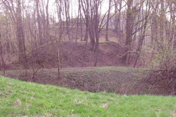 Pohled na místo hradu od cesty ( © Jiří Čížek 04/2004)