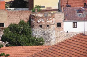 Detail části východního úseku s dochovanou okruhlou baštou (© Jan P. Štěpánek 07/2006)