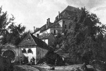 zámek od severovýchodu ( © K. Croll, 1841 (in Castelologica bohemica, Archeologický ústav AV ČR, Praha, 1989))