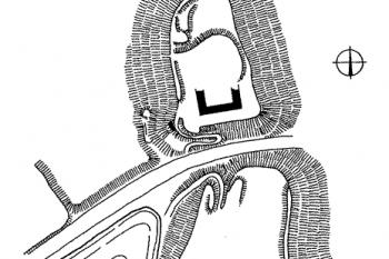 Terénní náčrt celkové dispozice hradu podle L. Wettengla (© T. Durdík: Ilustrovaná encyklopedie českých hradů, Libri, Praha 2000)