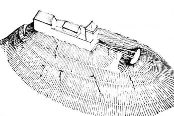 Pokus o kresebnou rekonstrukci hradu ( © M. Novobilský, P.Rožmberský,  P.Mikota.,: Neznámé hrady severního Plzeňska,1999)