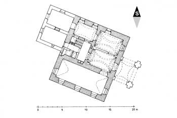 Plán přízemí (Úlovec Jiří, Ohrožené hrady, zámky a tvrze Čech, Libri, 2003, 1. díl, A - M, str. 309)