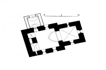 půdorys kostela ( © kol.: Umělecké památky Čech, část 4. [T/Ž], Academia, Praha 1982)
