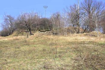 Pohled na pahorek tvrze od jihu (© Jan P. Štěpánek 04/2006)