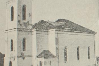 kostel po vichřici v r. 1929 (© zdroj:Antonín Gottwald, Městské museum v Prostějově, 1931)