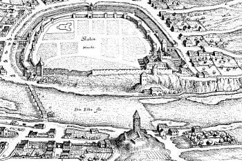 Schematický plán obranných staveb Kolína s okolím ( Carlo Cappi 1640)