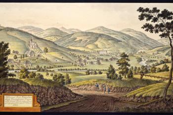 Město a zámek na obr. I.A.Venuta z roku 1821 (© Ing. Karel Kubín, 09/2017)