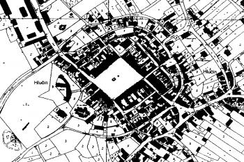 Historické jádro Hlučína na katastrální mapě z roku 1931 ( © Města a městečka v Čechách na Moravě a ve Slezsku (K. Kuča, Libri))