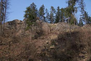 pohled na zříceninu od cesty pod hradem (© Stanislav Drda, 04/2007)