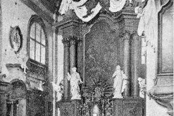 hlavní oltář (© F. A. Slavík: Vlastivěda moravská, Brněnský okres. Musejní spolek v Brně 1897)