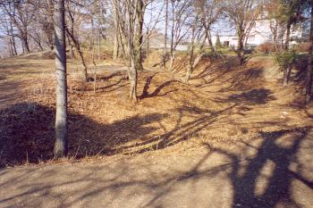Pohled na plochu hradiště a příkop ( ©Martin Kabeláč 11/2003)