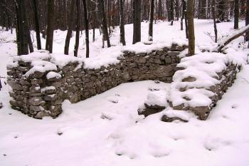 Torzo strážní předsunuté věže při staré hradní cestě na hrad ( © Jan P. Štěpánek 11/2007)