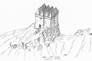 rekonstrukce pravděpodobné podoby dolního hradu v polovině 15. století ( © Jan P. Štěpánek 2007)