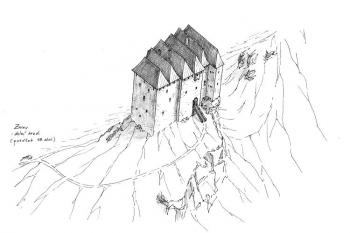 Zniev - rekonstrukce podoby dolního hradu na počátku 18. století ( © Jan P. Štěpánek 2007)