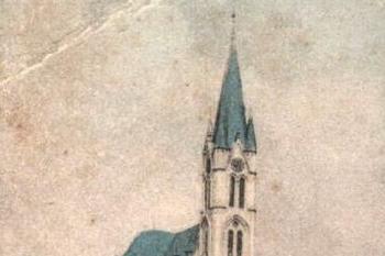 nově vystavěný kostel na pohlednici z počátku 20. století (  www.polanka.unas.cz)