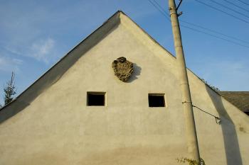 štít hospodářské budovy při východním zámeckém křídle s erbovní kartuší ( © Ondřej Štěpánek 10/2006)