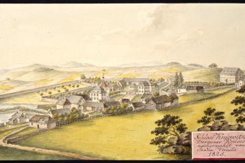 Kňovice na obr. I.A.Venuta z roku 1825 (© J. A. Venuto,1825)