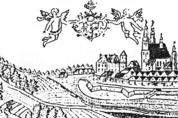 Veduta Krnova s bastionovým opevněním a poutním chrámem na Cvilíně ( © Města a městečka v Čechách na Moravě a ve Slezsku (K. Kuča))