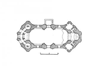 půdorys kostela ( © kol.: Umělecné památky Čech, část 3. [P/Š], Academia, Praha 1980)