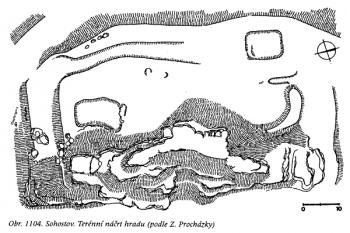 Terénní náčrt hradu podle Z. Procházky (© T. Durdík (in Ilustrovaná encyklopedie českých hradů, LIBRI 1999))