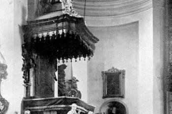 kazatelna (© Antonín Cechner: Soupis památek historických a uměleckých v politickem okresu broumovském, Archaelogická komise při České akademii věd a umění, Praha 1930)