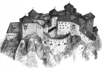 Rekonstrukce hradu Lietava ( © Kamenní strážcovia: M. Slámka, Bratislava 2004)