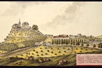 Hrad na obraze I.A.Venuta z roku 1823 (© Ing. Karel Kubín, 09/2017)