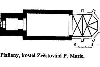 půdorys kostela (Anežka Merhautová v Raně středověká architektura v Čechách, Accademia, Praha 1971.)