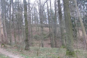 pohled na ostroh hradu od severu z cesty vedoucí od řeky Vltavy (© Jaroslav Špiroch 05/2020)