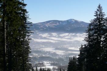 pohled na Lysou horu průsekem lesa v masivu Ondřejníka ( © Jan P. Štěpánek 01/2009)