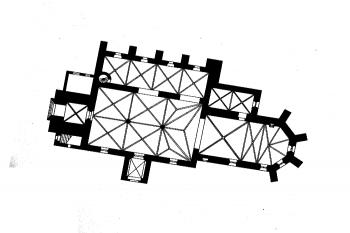 půdorys kostela (© Žáry, Juraj: Dvojloďové kostoly na Spiši, Tatran, Bratislava 1986)