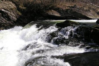 Dravá řeka Ostravice se valí přes skalnaté koryto ( © Jan P. Štěpánek 03/2007)