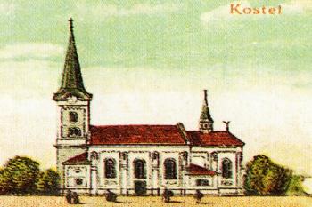 Kresba kostela kolem roku 1910 ( © Pozdrav z Frýdecko-Místecka (V. Peter))